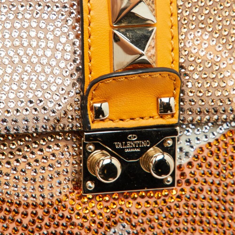Valentino Glam Lock Mustard Crystal Embellished Leather Shoulder Bag - Picture 5 of 7